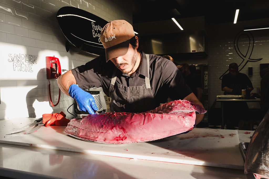 Belly seared tableside with a torch.