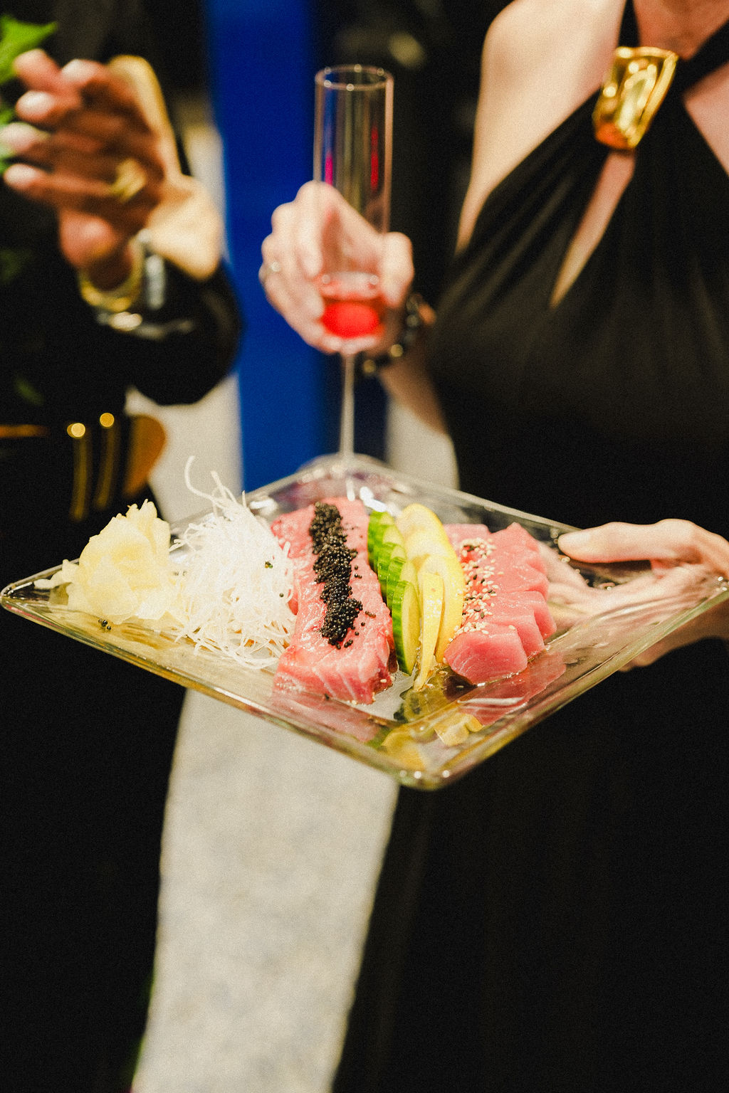 A sashimi platter with fruit.